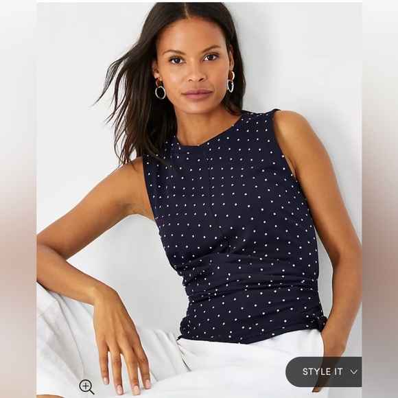 Ann Taylor Tops - NWT Ann Taylor Dotted Asymmetrical Navy Shell Size XS